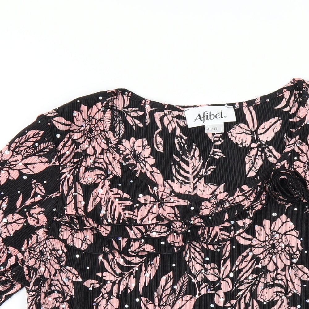 Womens UK Size 14 Afibel Black Basic T-Shirt