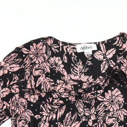 Womens UK Size 14 Afibel Black Basic T-Shirt