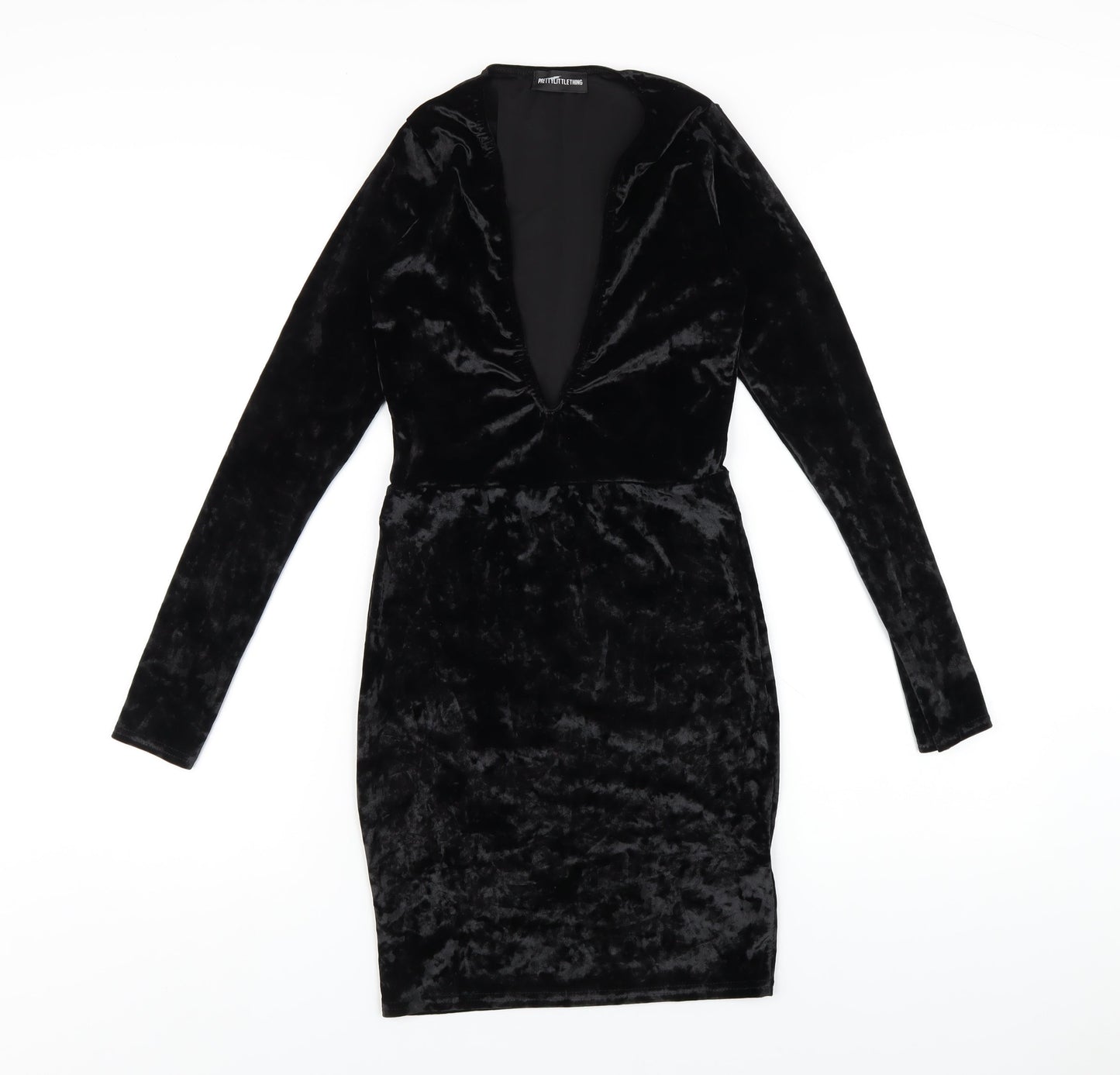 PRETTYLITTLETHING Womens Black Polyester Bodycon Size 8 V-Neck Pullover