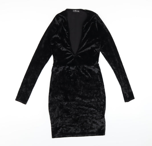 PRETTYLITTLETHING Womens Black Polyester Bodycon Size 8 V-Neck Pullover