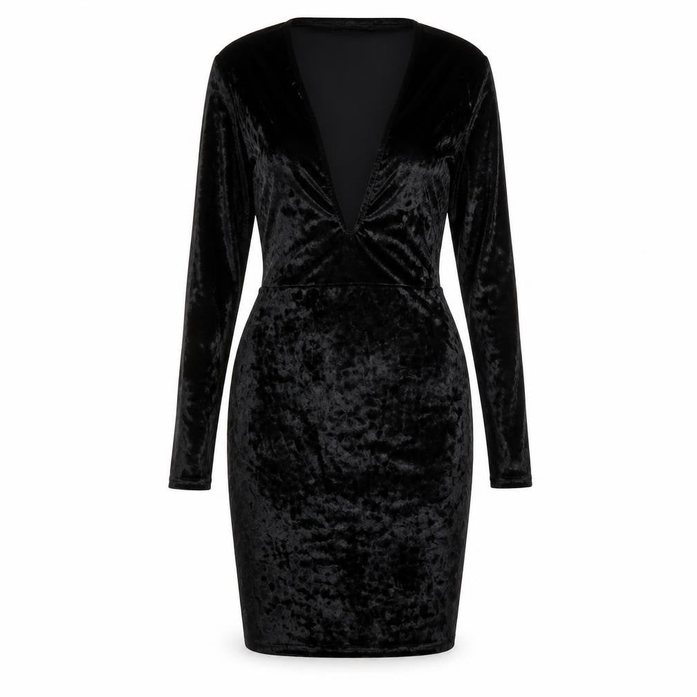 PRETTYLITTLETHING Womens Black Polyester Bodycon Size 8 V-Neck Pullover
