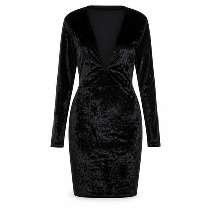 PRETTYLITTLETHING Womens Black Polyester Bodycon Size 8 V-Neck Pullover