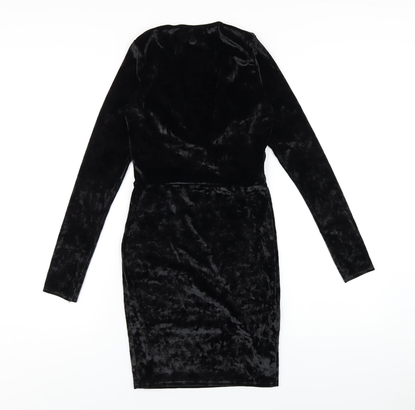 PRETTYLITTLETHING Womens Black Polyester Bodycon Size 8 V-Neck Pullover