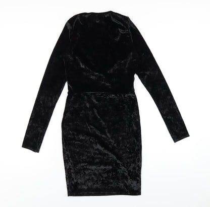 PRETTYLITTLETHING Womens Black Polyester Bodycon Size 8 V-Neck Pullover