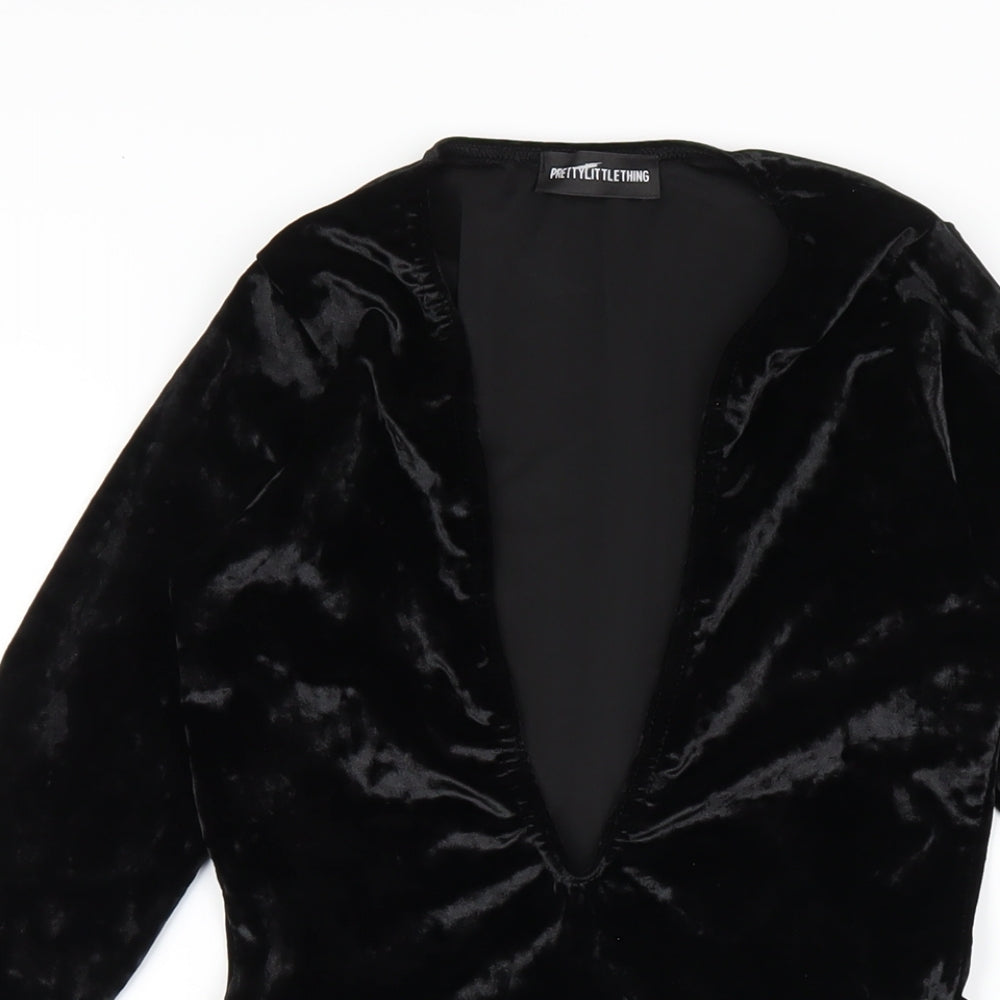 PRETTYLITTLETHING Womens Black Polyester Bodycon Size 8 V-Neck Pullover