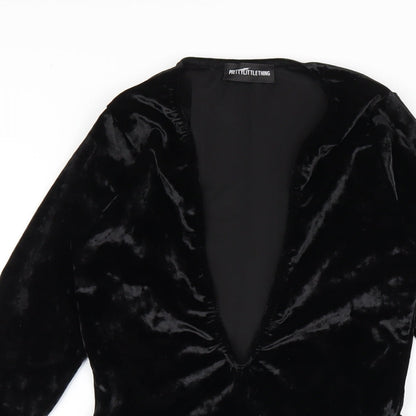 PRETTYLITTLETHING Womens Black Polyester Bodycon Size 8 V-Neck Pullover