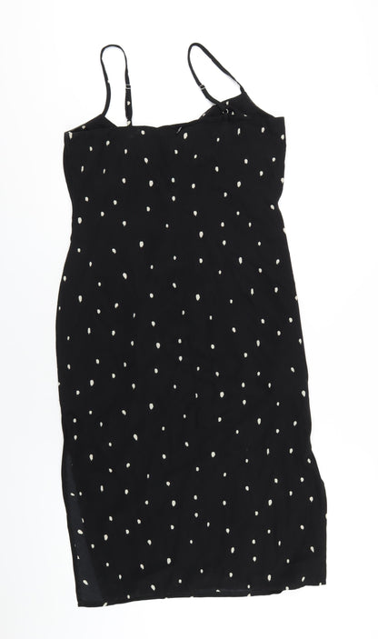 Nasty Gal Womens Black Polka Dot Polyester Bodycon Size 12 Cowl Neck Zip