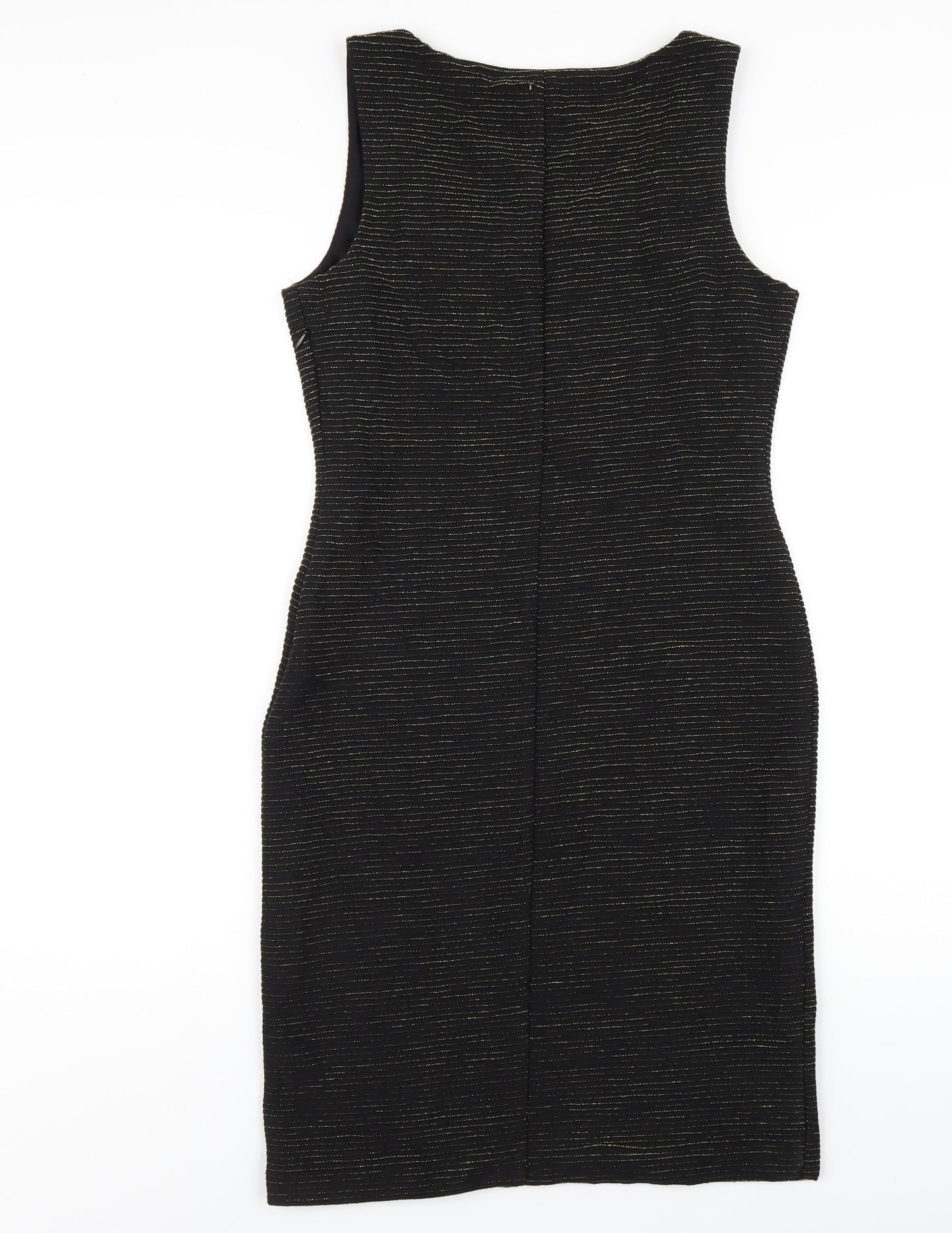 Monsoon Womens Black Striped Polyester Bodycon Size 10 Scoop Neck Zip