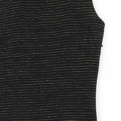 Monsoon Womens Black Striped Polyester Bodycon Size 10 Scoop Neck Zip