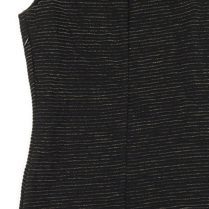 Monsoon Womens Black Striped Polyester Bodycon Size 10 Scoop Neck Zip