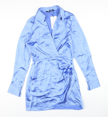 Zara Womens Blue Polyester Bodycon Size S Collared Zip