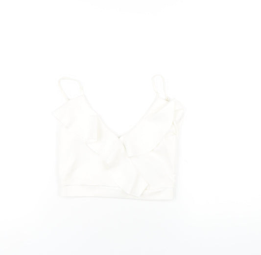 Quiz Womens White Polyester Camisole T-Shirt Size 8 V-Neck - Ruffle Neckline