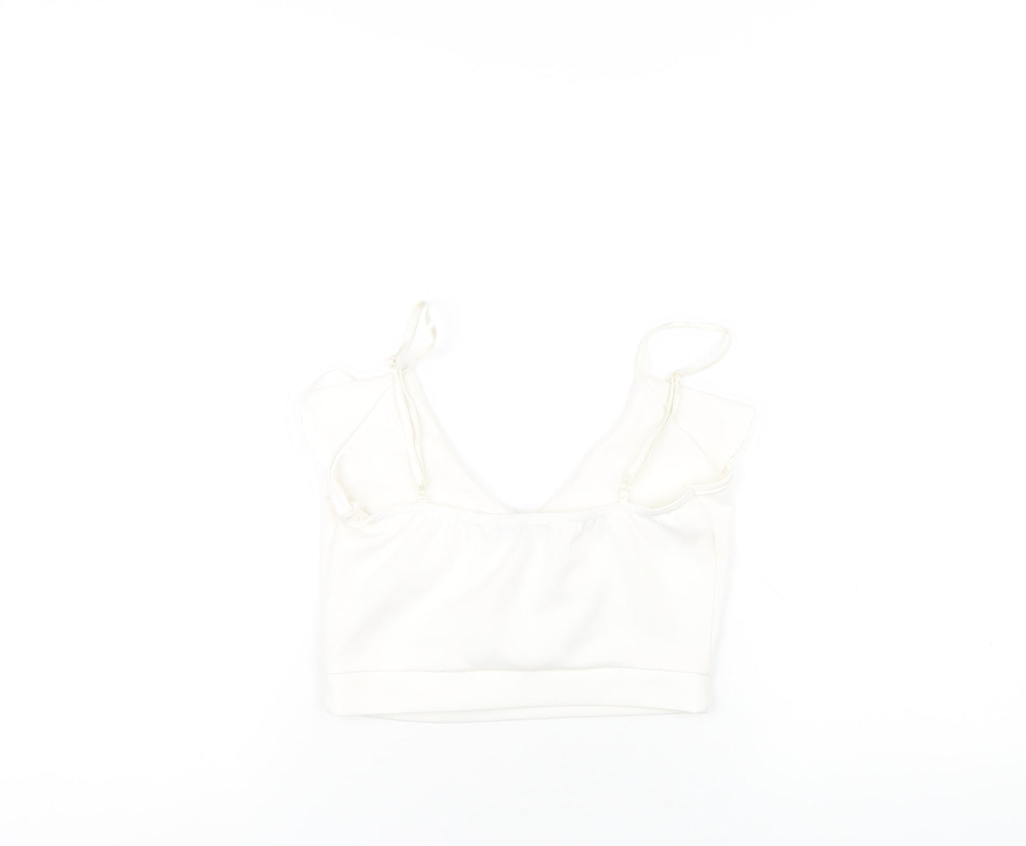 Quiz Womens White Polyester Camisole T-Shirt Size 8 V-Neck - Ruffle Neckline