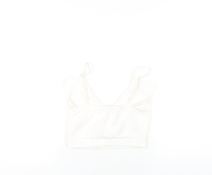 Quiz Womens White Polyester Camisole T-Shirt Size 8 V-Neck - Ruffle Neckline