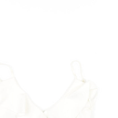 Quiz Womens White Polyester Camisole T-Shirt Size 8 V-Neck - Ruffle Neckline