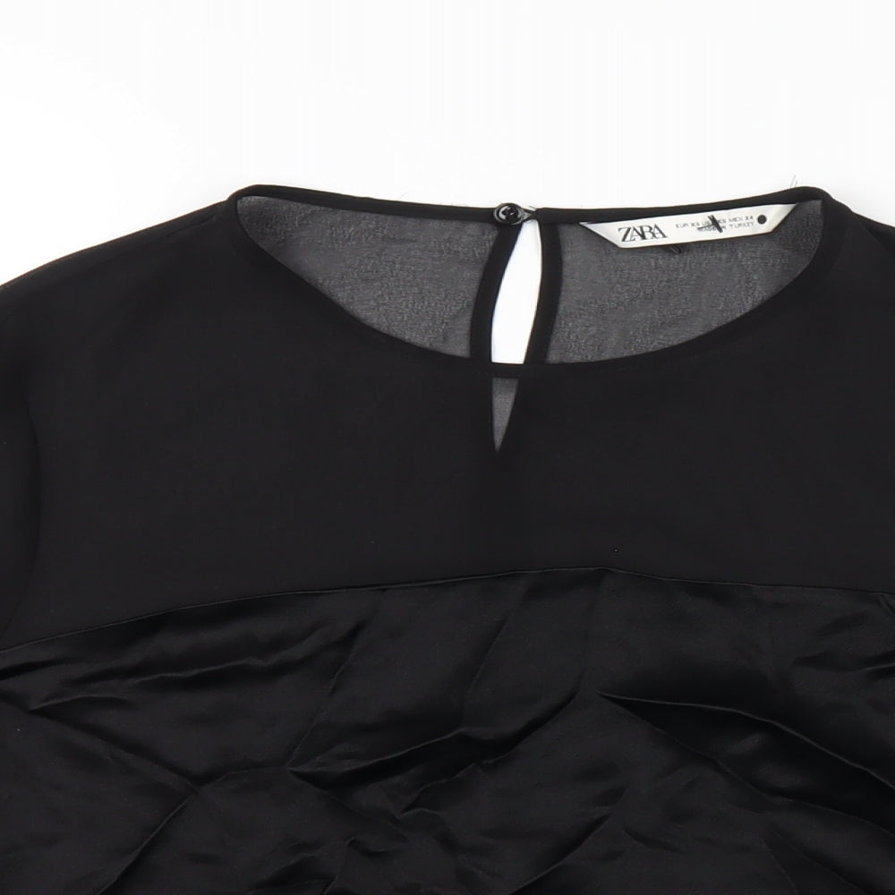Womens UK Size XS Zara Black Basic T-Shirt