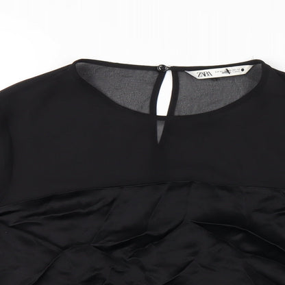 Womens UK Size XS Zara Black Basic T-Shirt