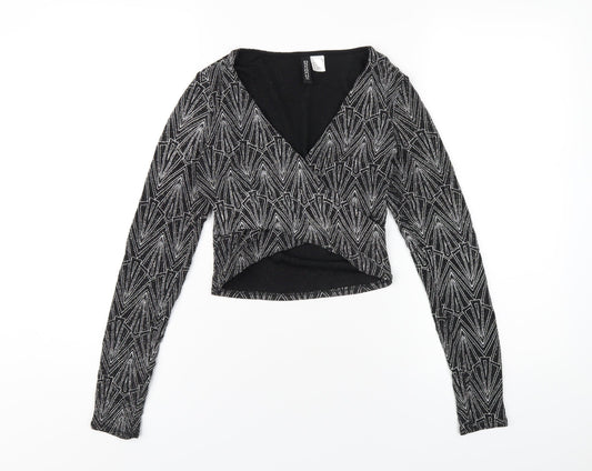 Womens UK Size S H&M Black Cropped T-Shirt