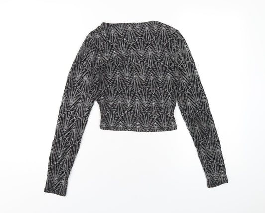 Womens UK Size S H&M Black Cropped T-Shirt