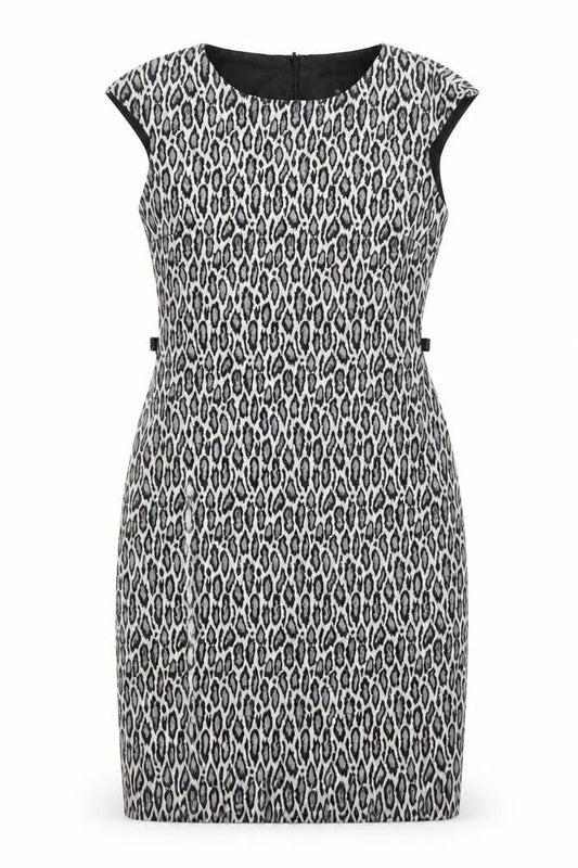 Precis Womens Grey Animal Print Polyester Pencil Dress Size 12 Round Neck Zip