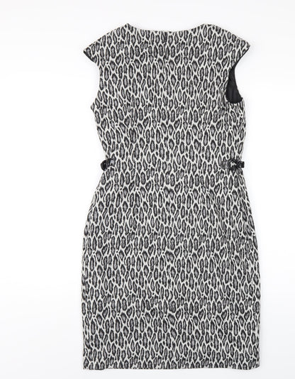 Precis Womens Grey Animal Print Polyester Pencil Dress Size 12 Round Neck Zip