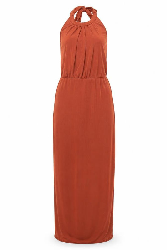 Front view of I SAW IT FIRST women’s orange polyester maxi, size UK 8, round neck pullover