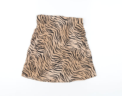 New Look Womens Brown Animal Print Viscose A-Line Skirt Size 8