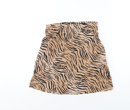 New Look Womens Brown Animal Print Viscose A-Line Skirt Size 8