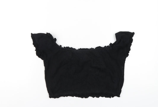 Womens UK Size 12 New Look Black Cropped T-Shirt