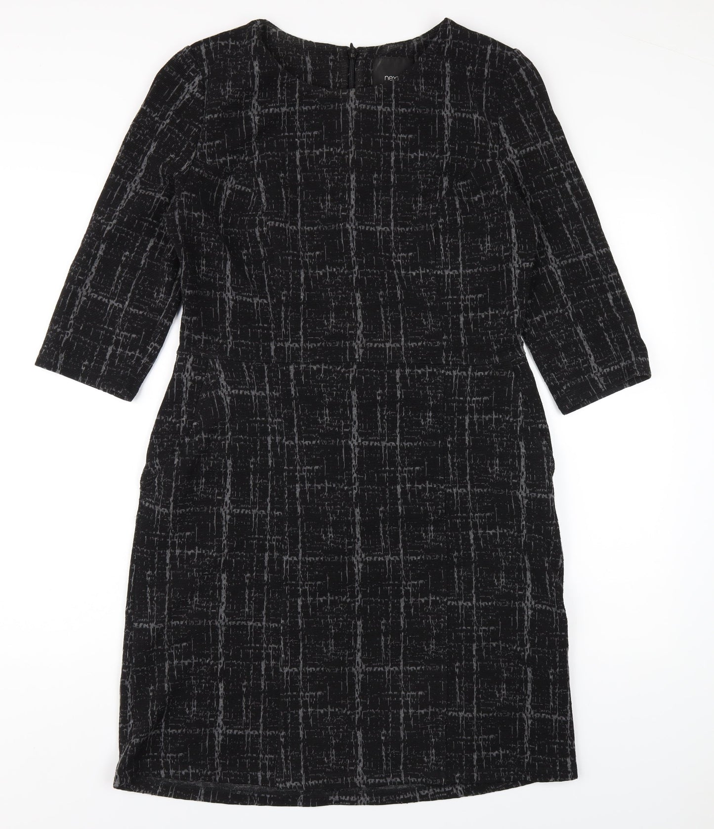 NEXT Womens Black Geometric Polyester Pencil Dress Size 12 Round Neck Zip