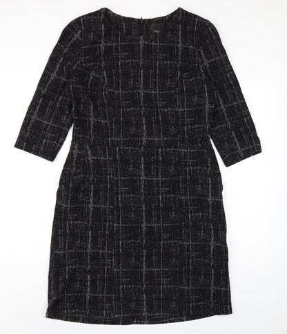 NEXT Womens Black Geometric Polyester Pencil Dress Size 12 Round Neck Zip