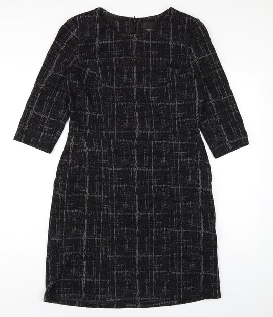 NEXT Womens Black Geometric Polyester Pencil Dress Size 12 Round Neck Zip