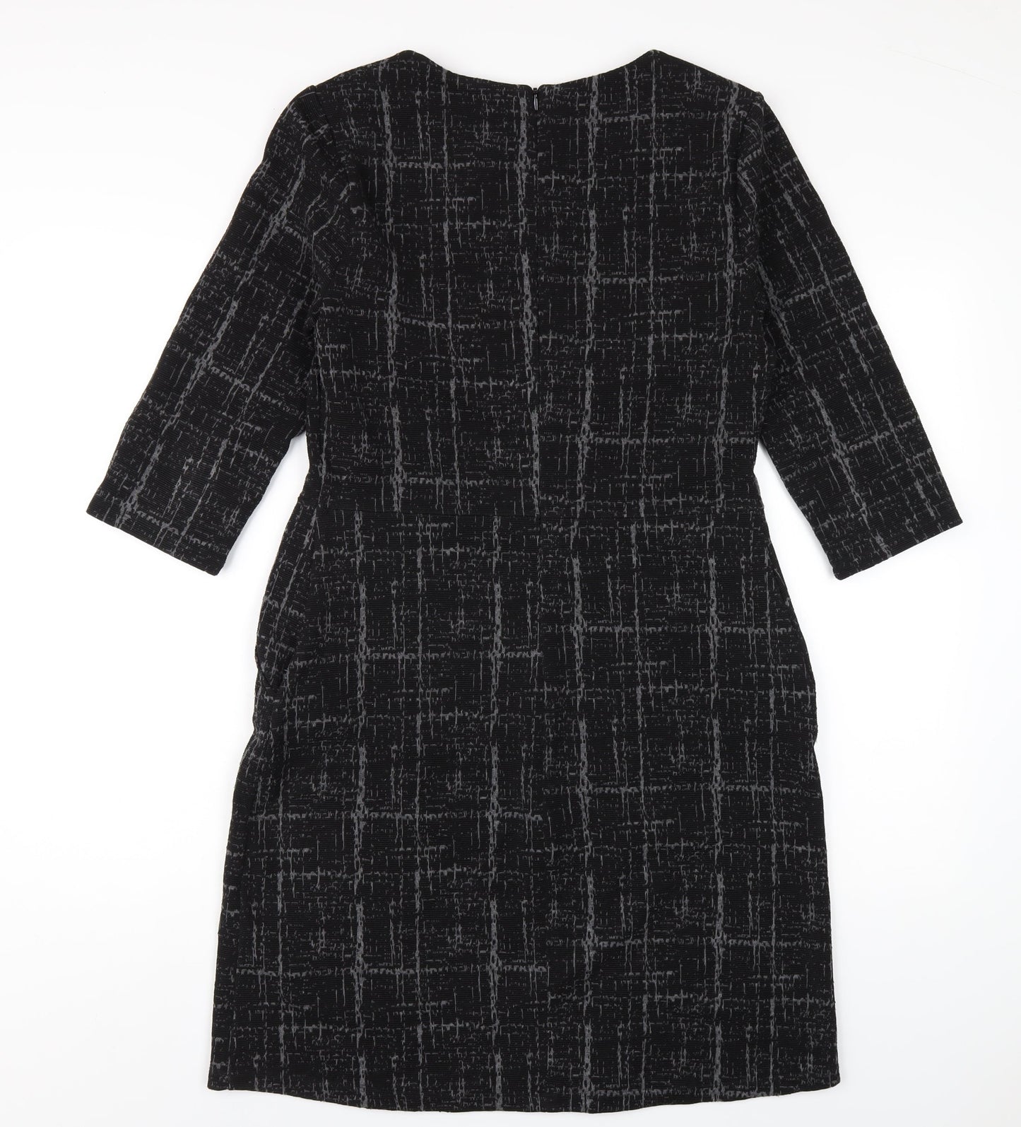 NEXT Womens Black Geometric Polyester Pencil Dress Size 12 Round Neck Zip