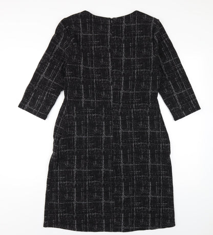 NEXT Womens Black Geometric Polyester Pencil Dress Size 12 Round Neck Zip