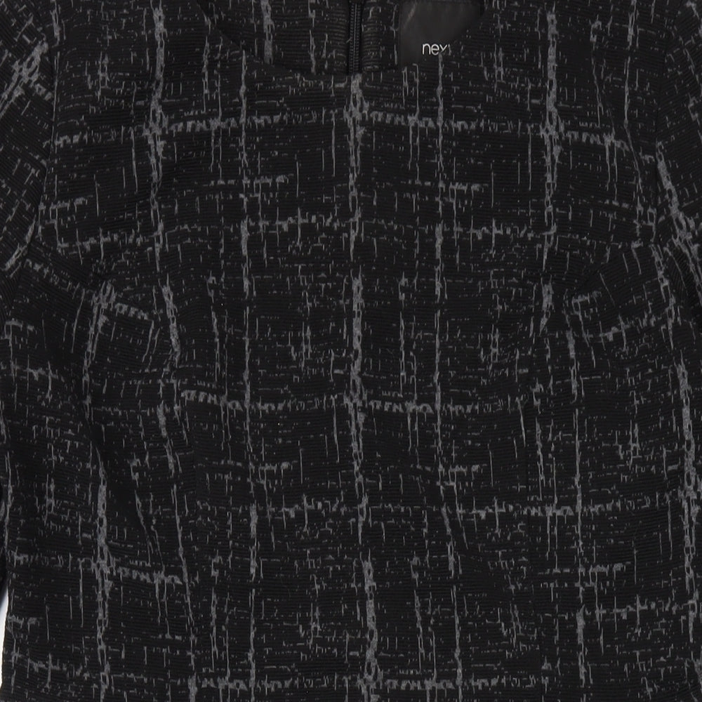 NEXT Womens Black Geometric Polyester Pencil Dress Size 12 Round Neck Zip