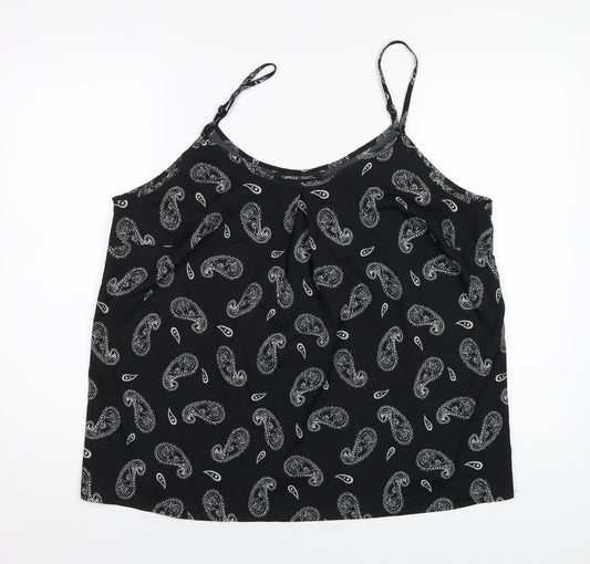 Capsule Womens Black Paisley Polyester Camisole T-Shirt Size 20 Round Neck