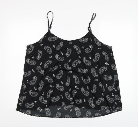 Capsule Womens Black Paisley Polyester Camisole T-Shirt Size 20 Round Neck