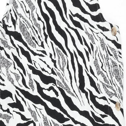 Marks and Spencer Womens White Animal Print Linen Shift Size 6 Round Neck Button - Zebra Print