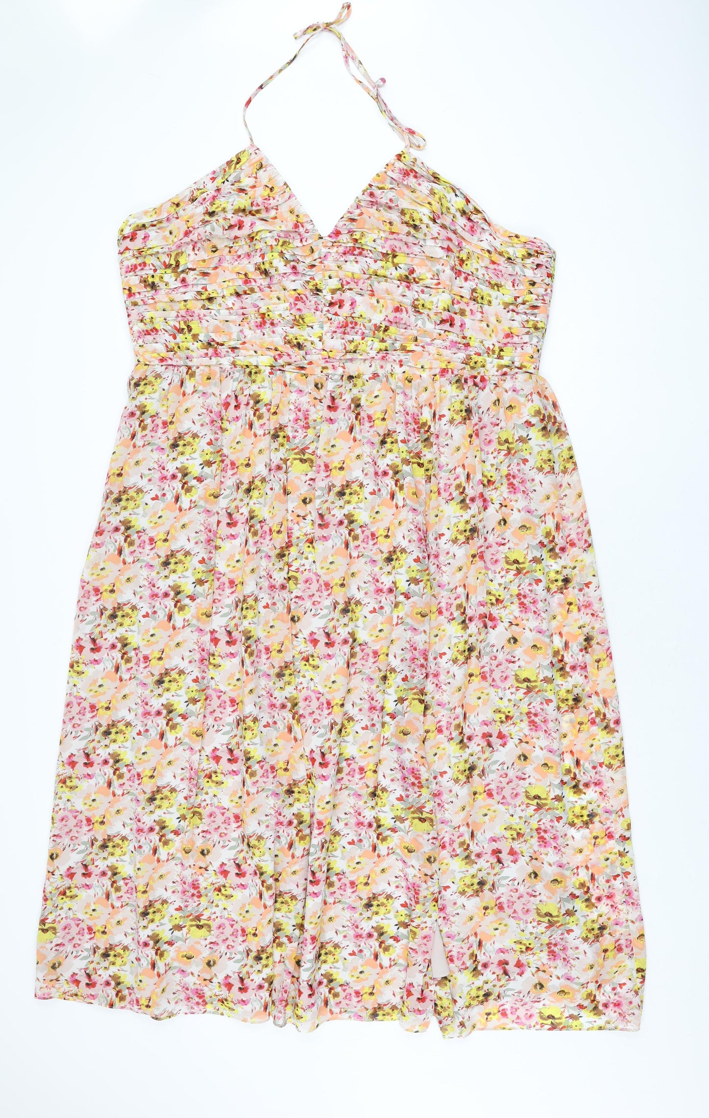 Marks and Spencer Womens Ivory Floral Polyester A-Line Size 22 Halter Zip