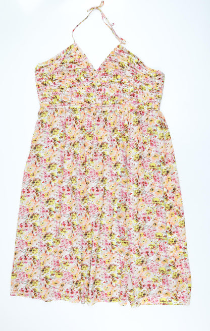 Marks and Spencer Womens Ivory Floral Polyester A-Line Size 22 Halter Zip