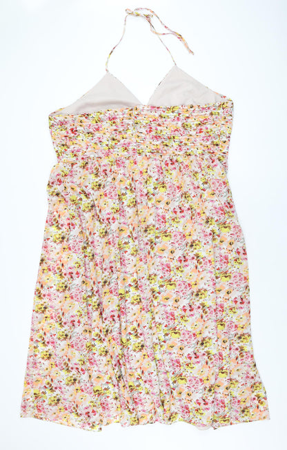 Marks and Spencer Womens Ivory Floral Polyester A-Line Size 22 Halter Zip