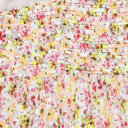 Marks and Spencer Womens Ivory Floral Polyester A-Line Size 22 Halter Zip