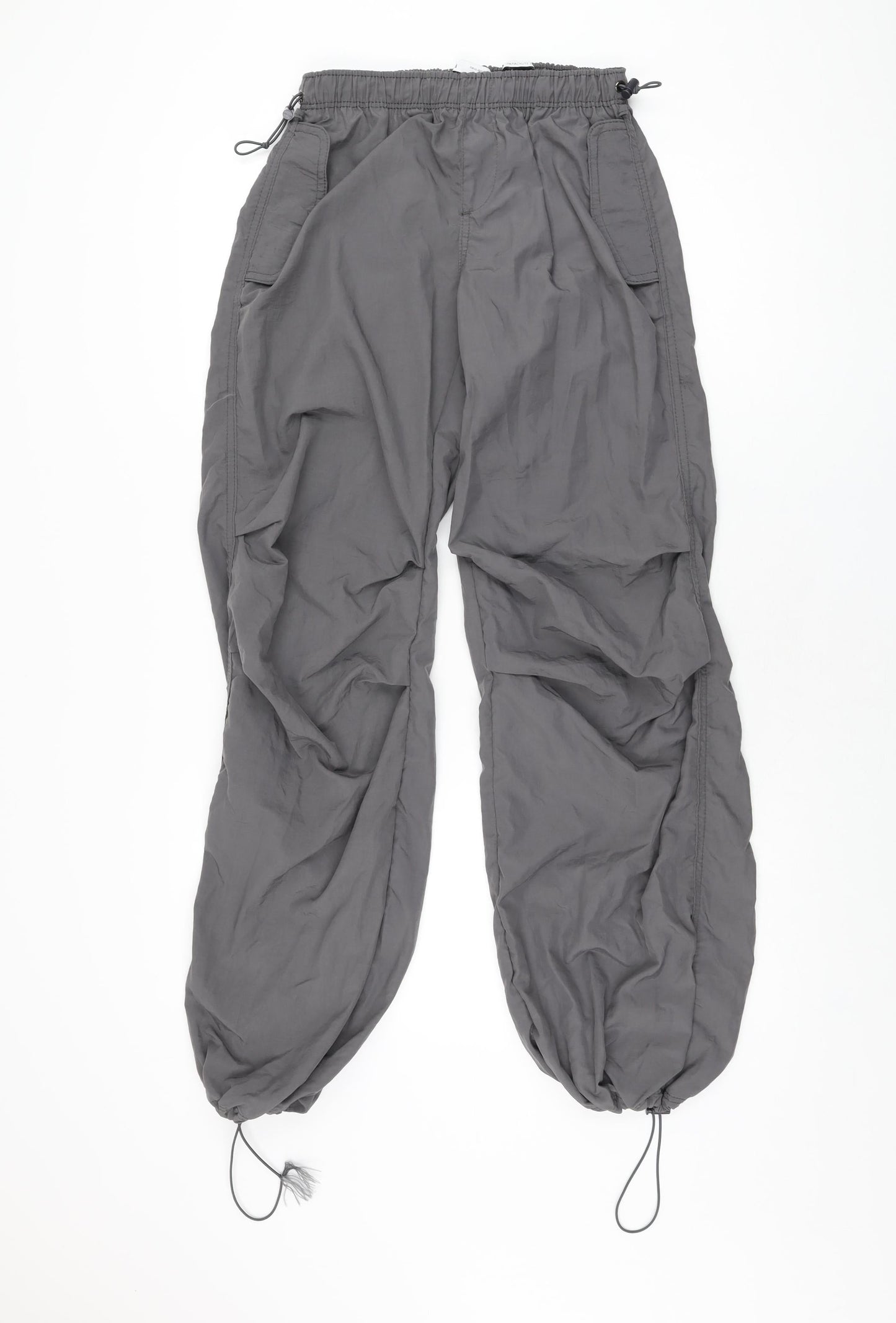 Bershka Womens Grey Polyamide Windbreaker Trousers Size XS L29 in Regular Drawstring