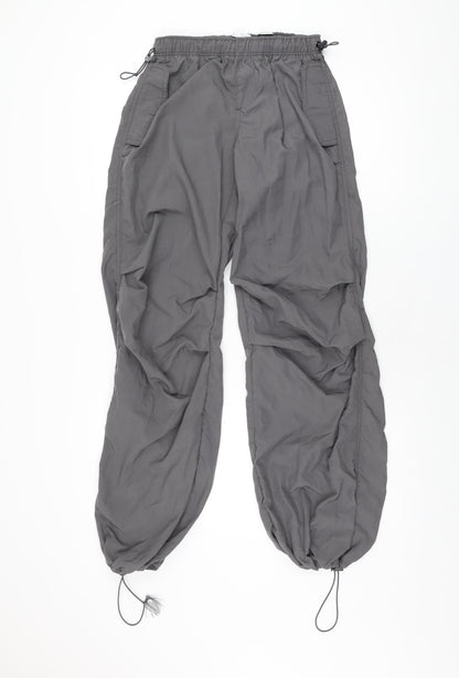 Bershka Womens Grey Polyamide Windbreaker Trousers Size XS L29 in Regular Drawstring