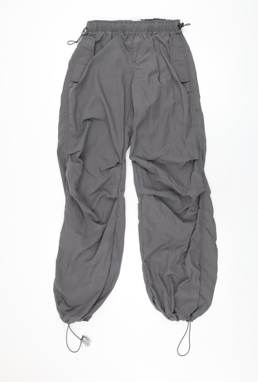 Bershka Womens Grey Polyamide Windbreaker Trousers Size XS L29 in Regular Drawstring