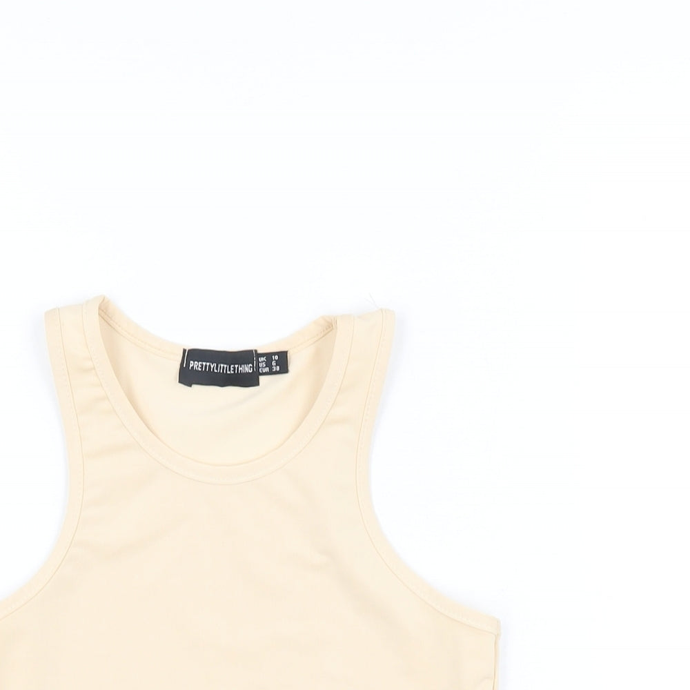 Womens UK Size 10 PRETTYLITTLETHING Beige Basic T-Shirt
