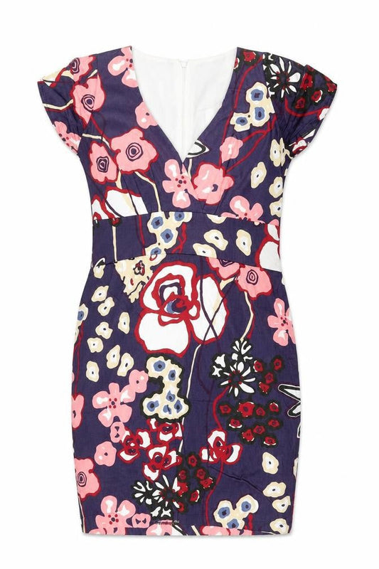 Ecoline Womens Purple Floral Cotton Bodycon Size 12 V-Neck Zip