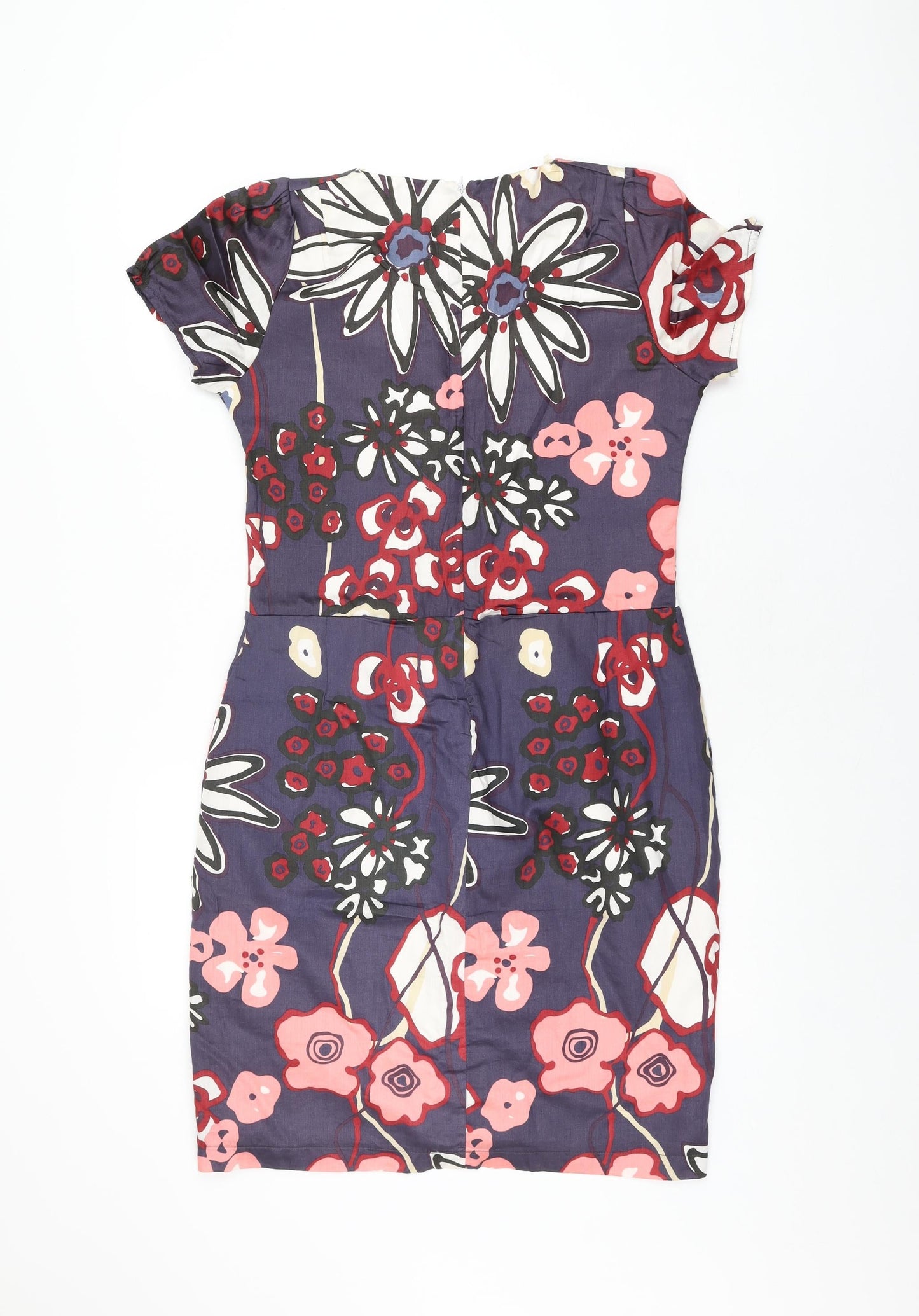 Ecoline Womens Purple Floral Cotton Bodycon Size 12 V-Neck Zip