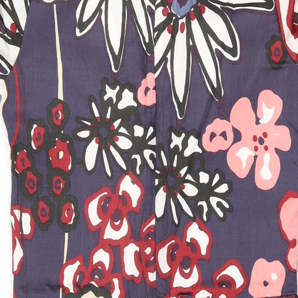 Ecoline Womens Purple Floral Cotton Bodycon Size 12 V-Neck Zip
