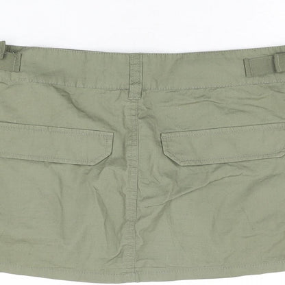 H&M Womens Green Cotton Mini Skirt Size S Zip